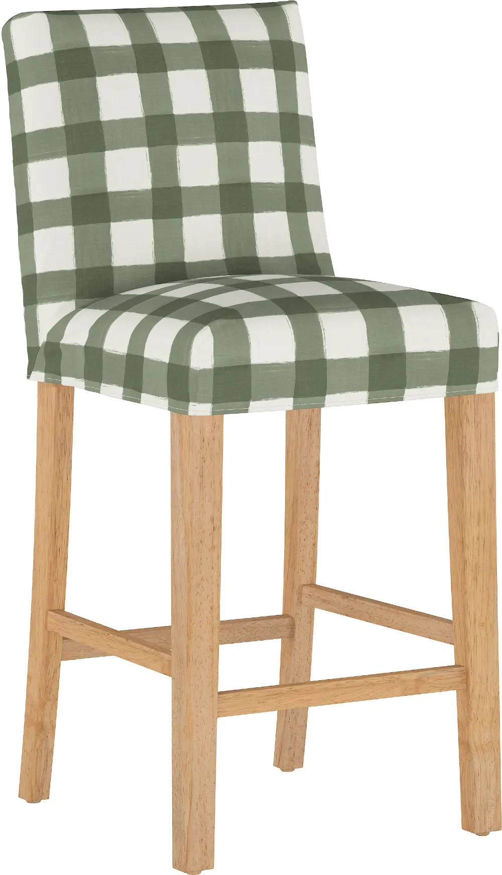 63-8SLNATBFLSQRSG Green Plaid Slipcover Upholstered 31 Inch Bar Stool - Jennifer-1