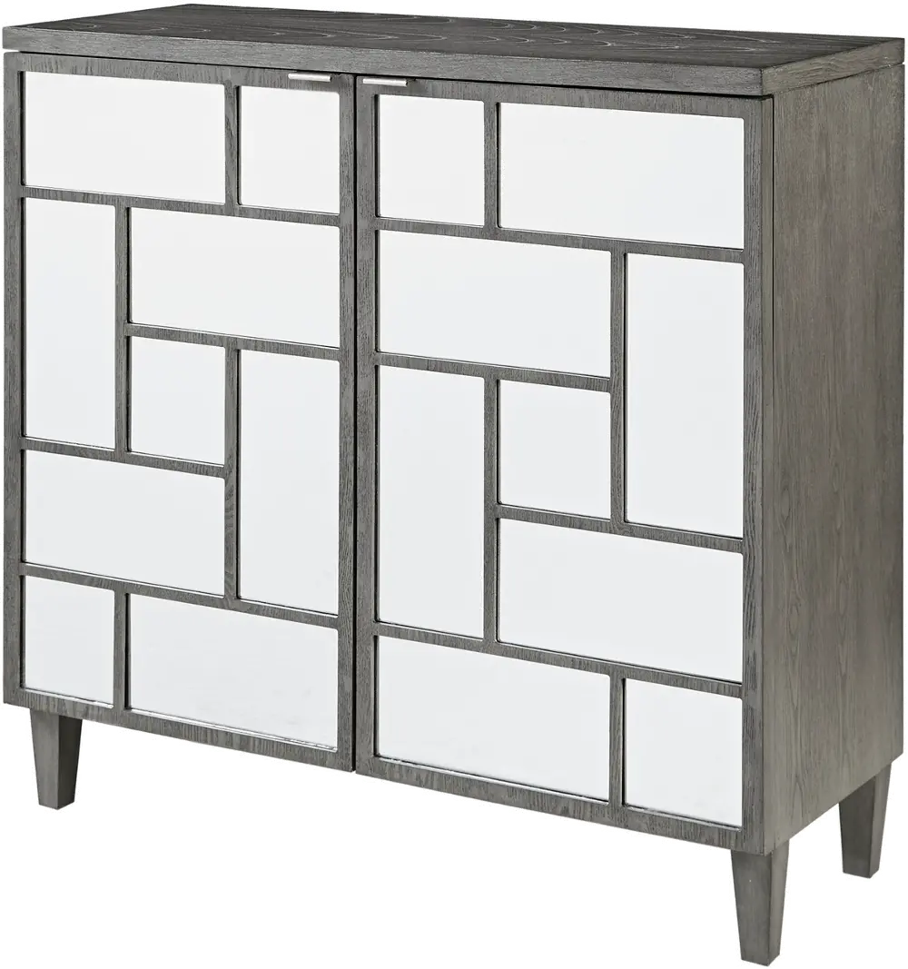 Modern Gray and Mirrored Two Door Cabinet - Lennox-1