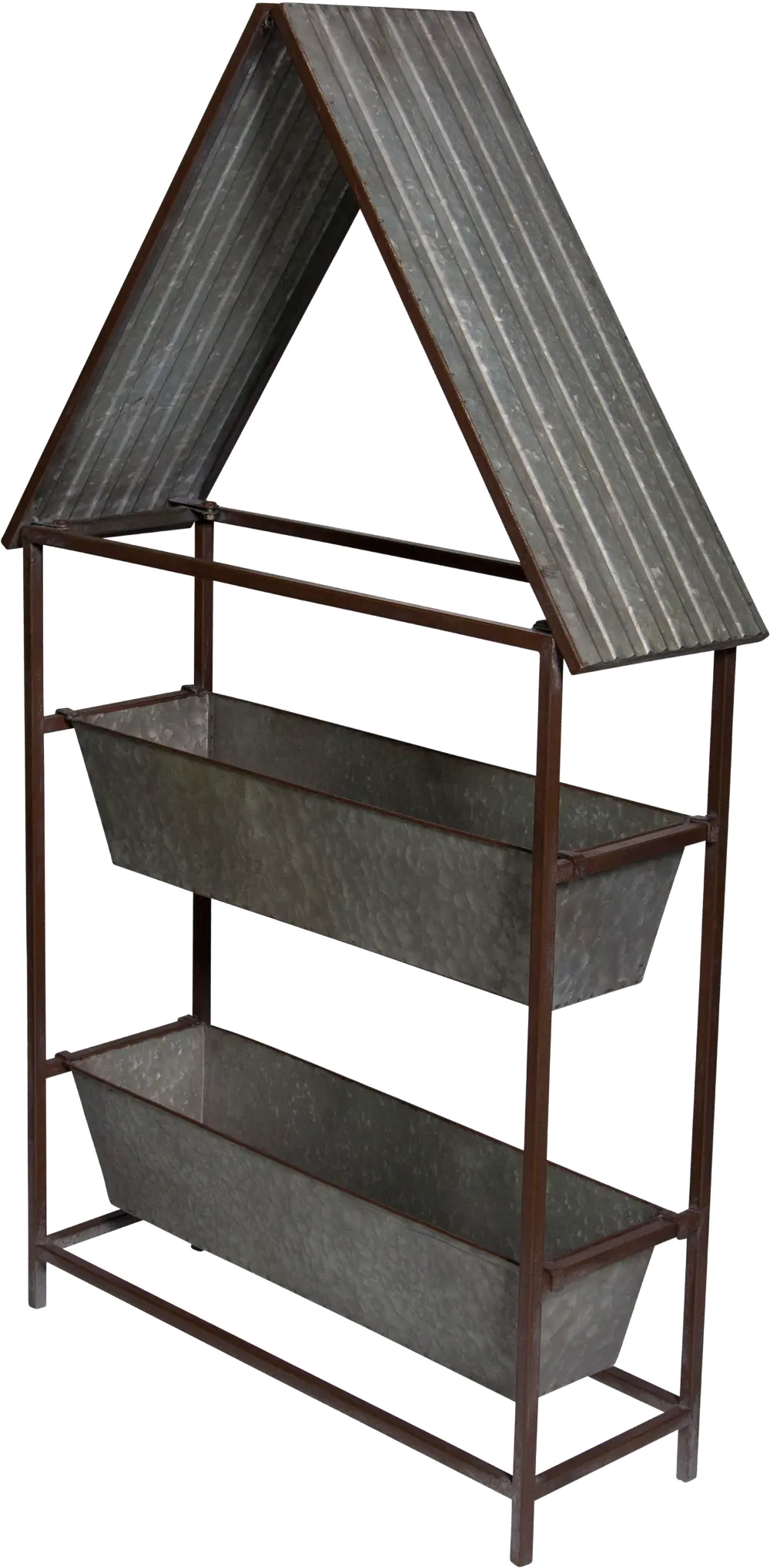 Two Tiered Metal Planter Boxes with Roof-1