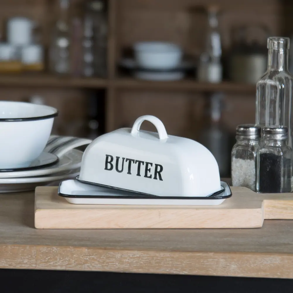 White Enamel Butter Dish With Black Lettering RC Willey   White Enamel Butter Dish With Black Lettering Rcwilley Image1~1000.webp