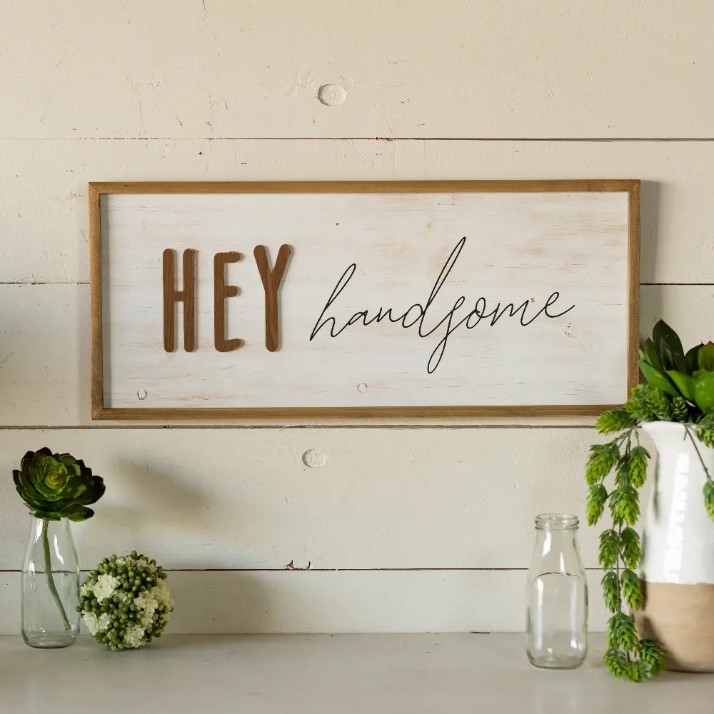 Distressed White Hey Handsome Wooden Sign Decor-1