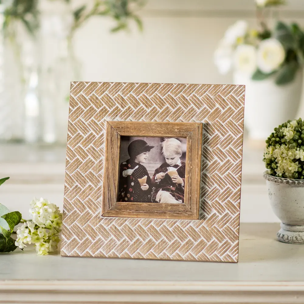 4x4 Square Whitewash Wooden Picture Frame-1