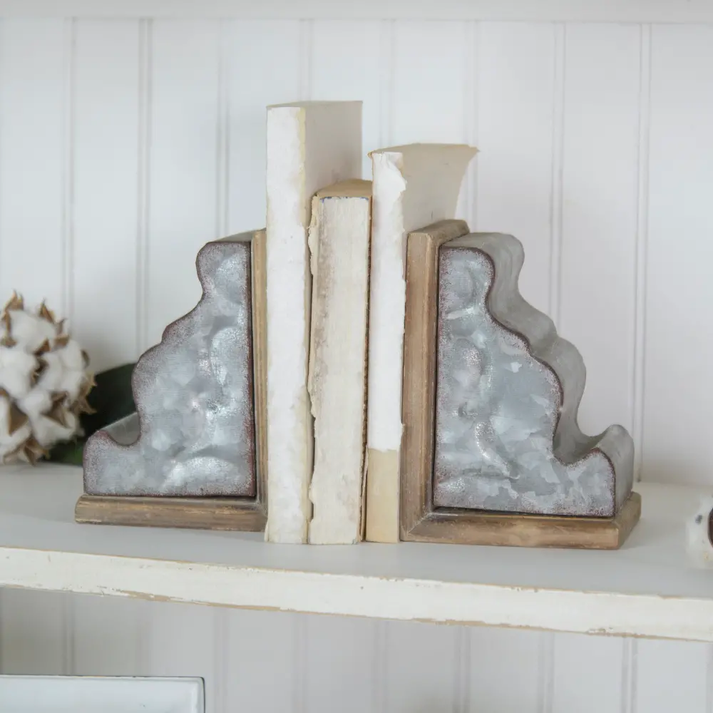Two Tone Metal and Wood Corbel Bookend Pair-1