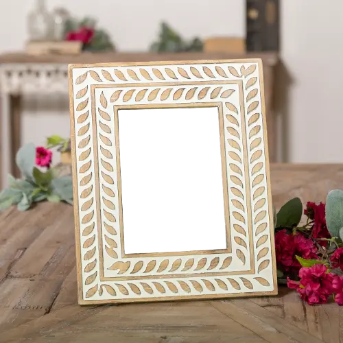 Whitewashed Natural Wood Carved Picture Frame, 4x6