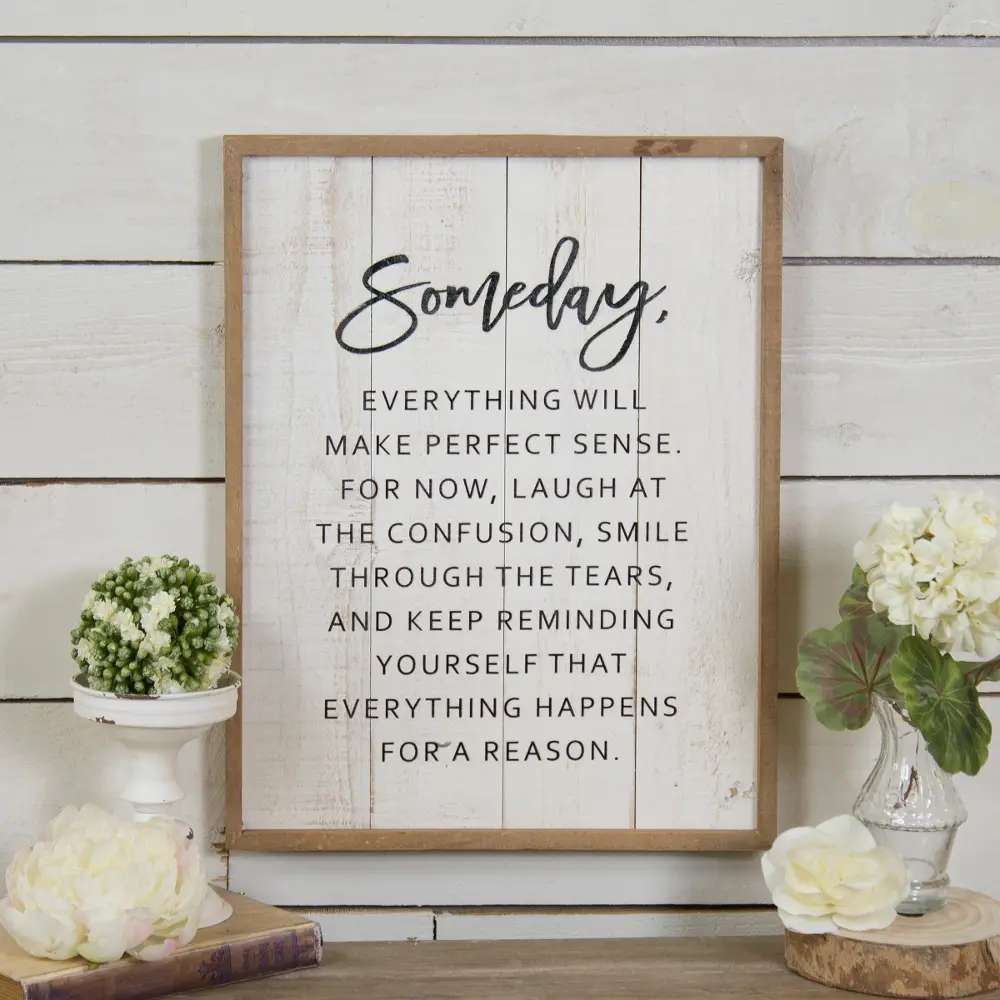 Distressed White Wooden Someday Wall Sign Decor with Black Font-1