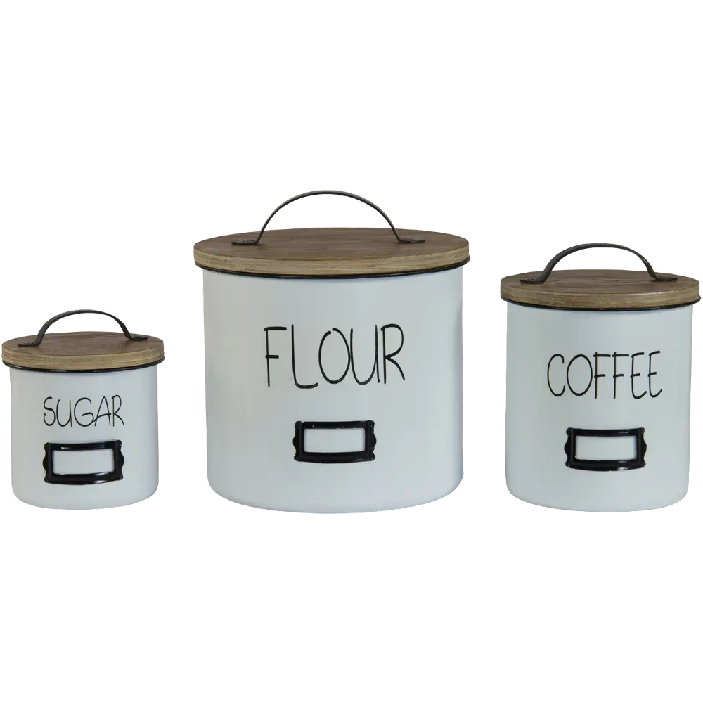 4 Inch White Metal Sugar Canister with Wood Lid-1