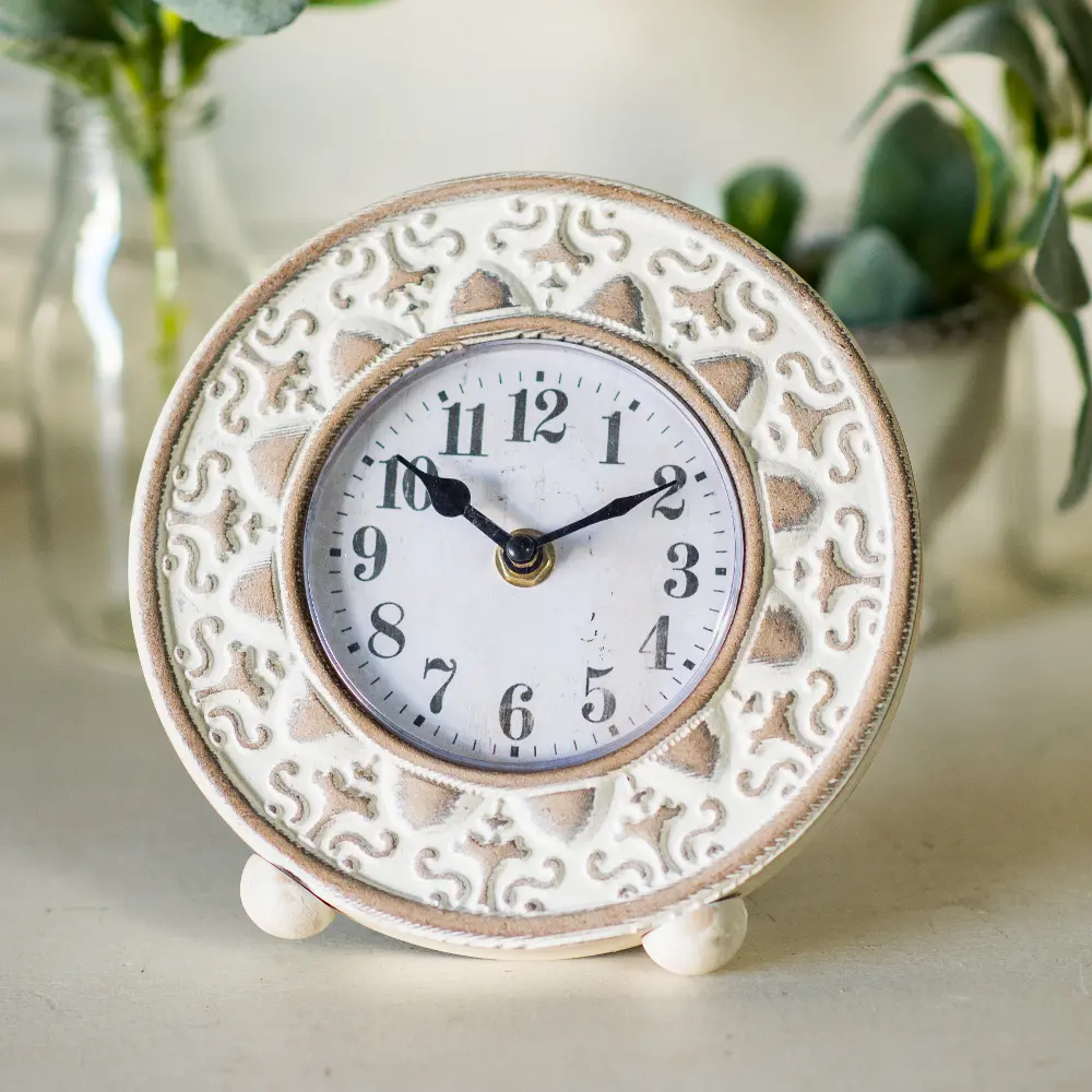 White Wash Wooden Tabletop Clock-1