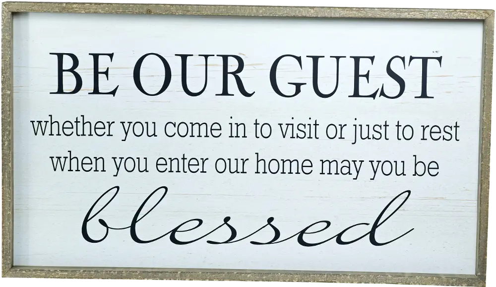 Be Our Guest Distressed White and Black Wooden Wall Sign Decor-1