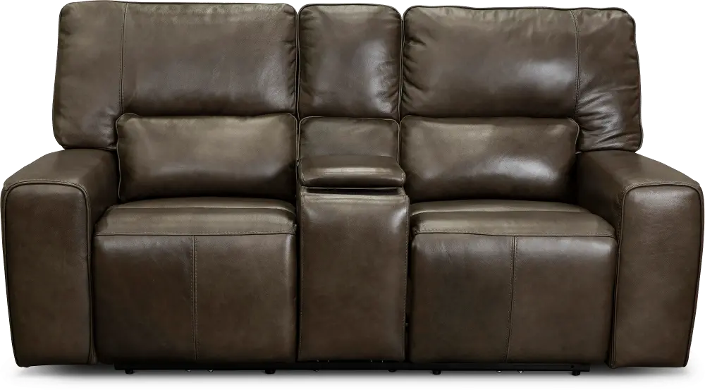 Zero Gravity Concrete Brown Leather Power Reclining Loveseat with Console-1