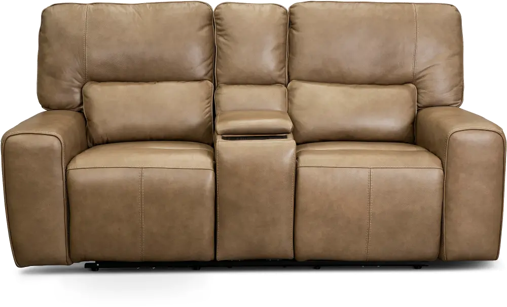 Zero Gravity Saddle Brown Leather Power Reclining Loveseat with Console-1