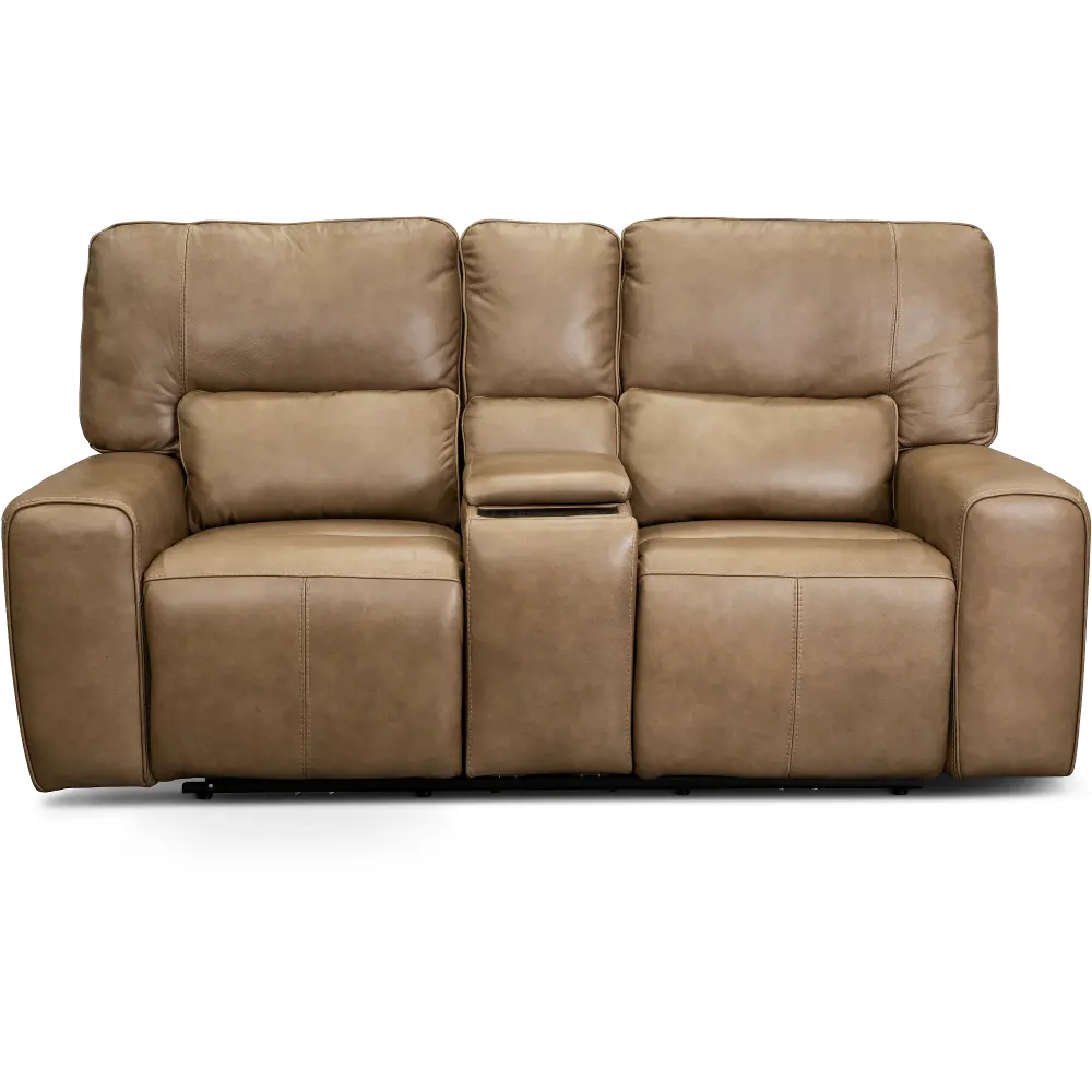 Zero Gravity Saddle Brown Leather Power Reclining Loveseat with Console-1