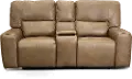 Zero Gravity Saddle Brown Leather Power Reclining Loveseat with Console
