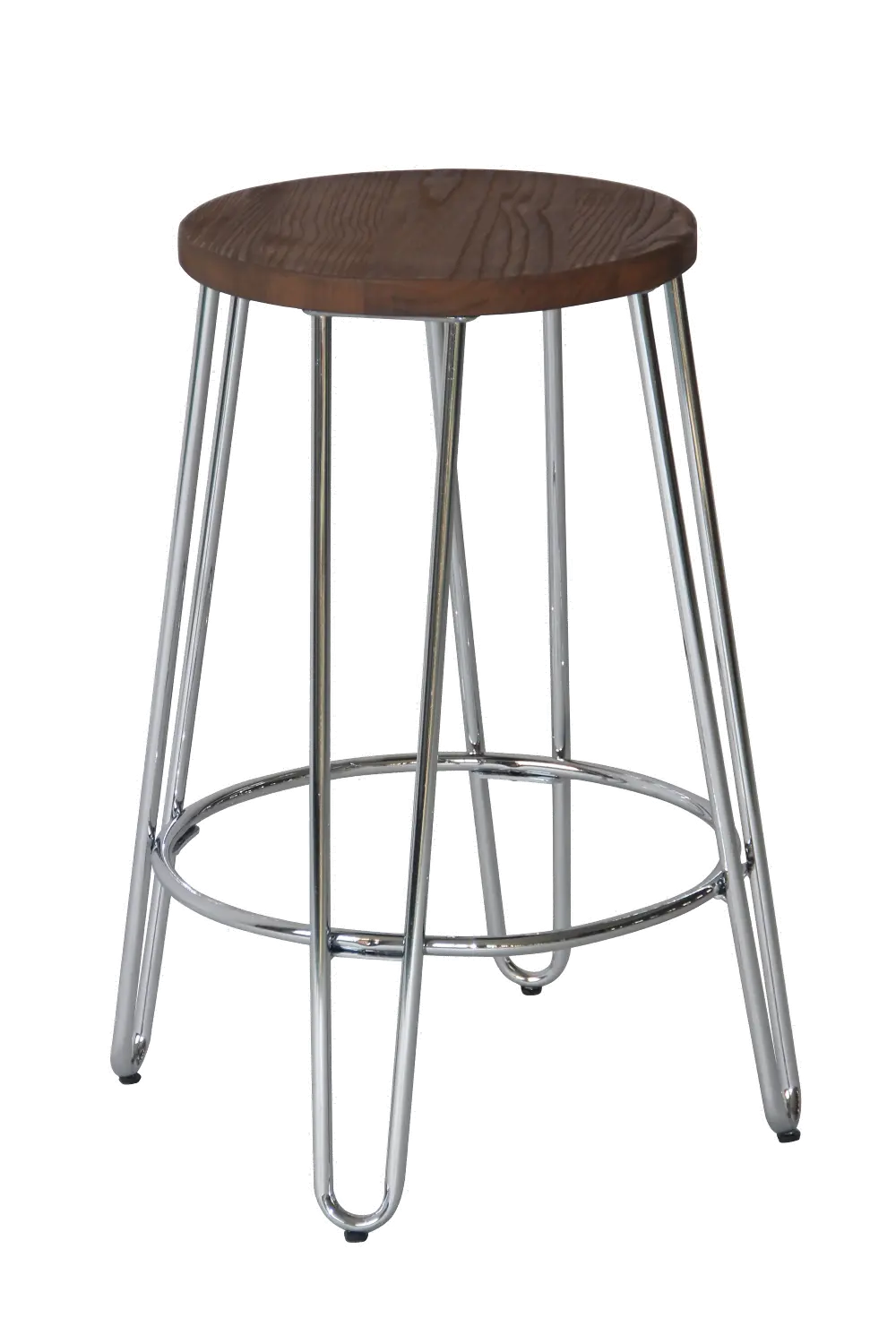 Chrome Metal and Wood Counter Height Stool - Quinn-1