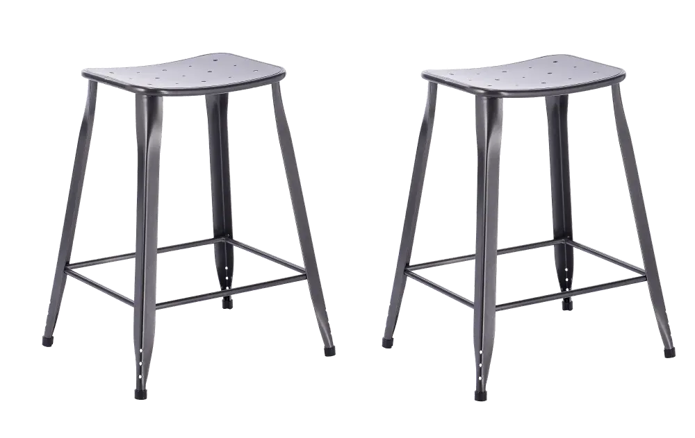 Industrial Charcoal Metal Saddle Style Counter Height Stool (Set of 2) - Lennon-1