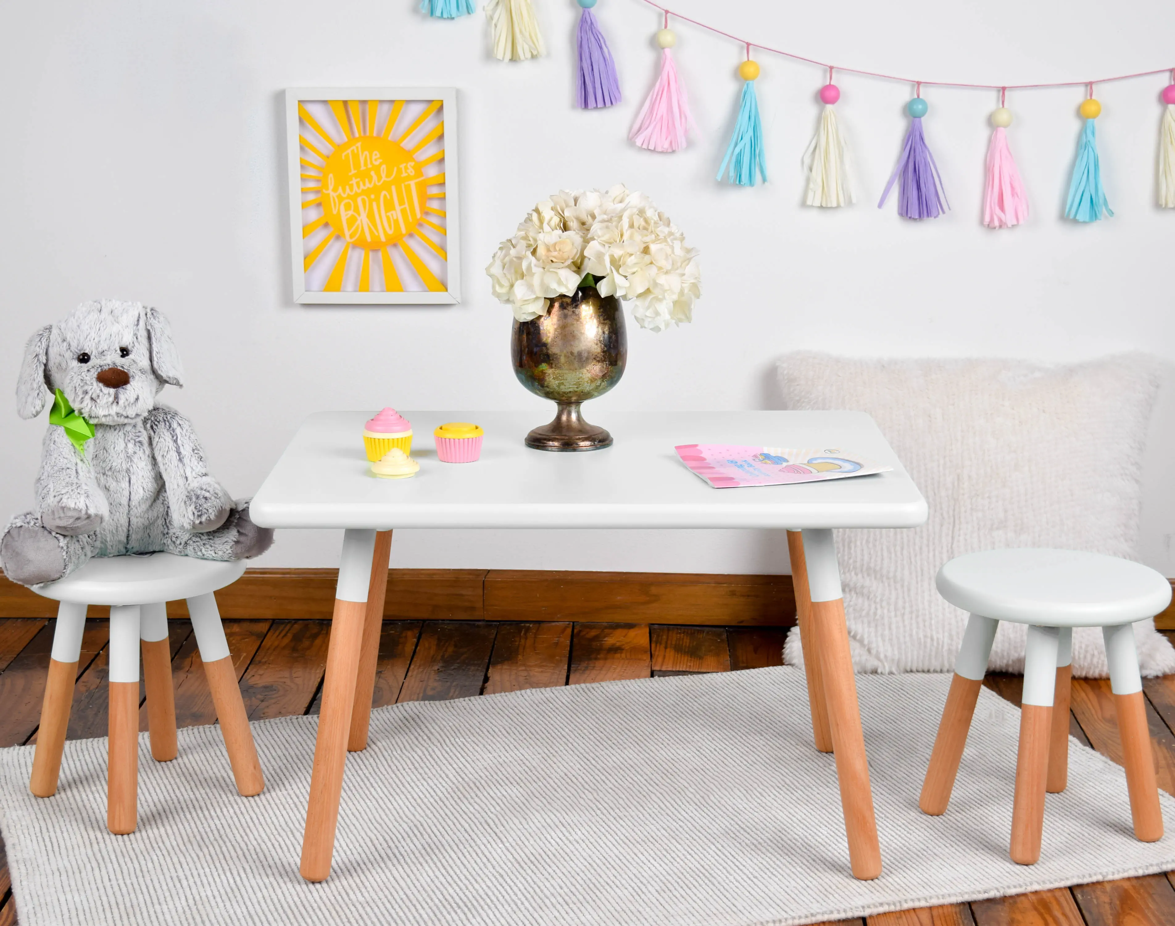 Kids Dipped White Table and Stool Set