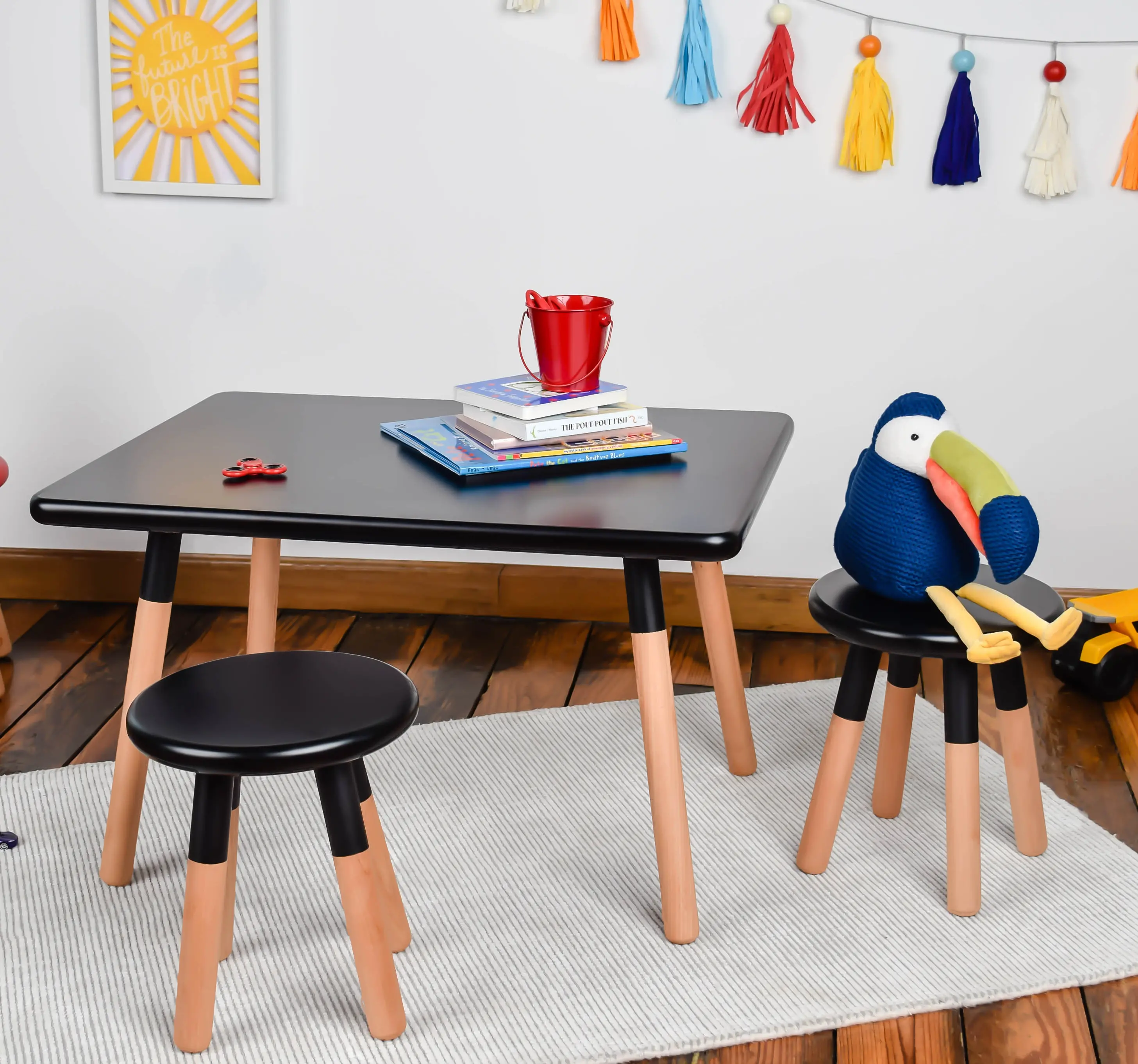Kids Dipped Black Table and Stool Set