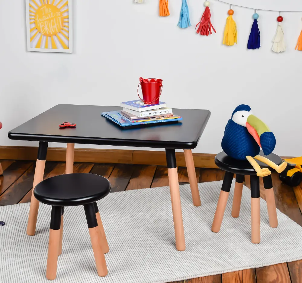 Kids Dipped Black Table and Stool Set-1