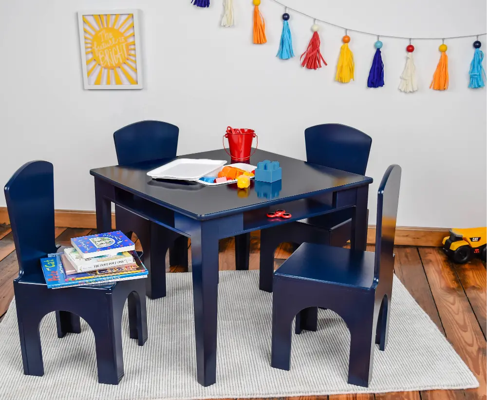 Navy Kid's Table and Stool Set with Storage Bucket-1