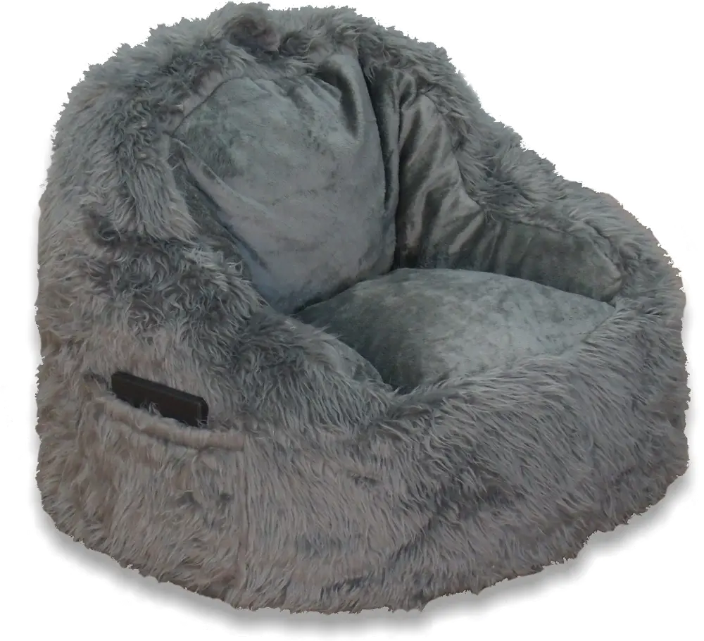 ACEssentials Gray Fur Bean Bag Chair with Pocket-1