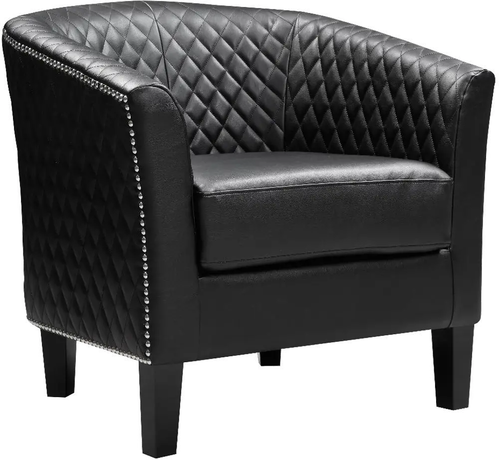 Black Leather-Like Upholstered Barrel Accent Chair - Modern Eclectic-1