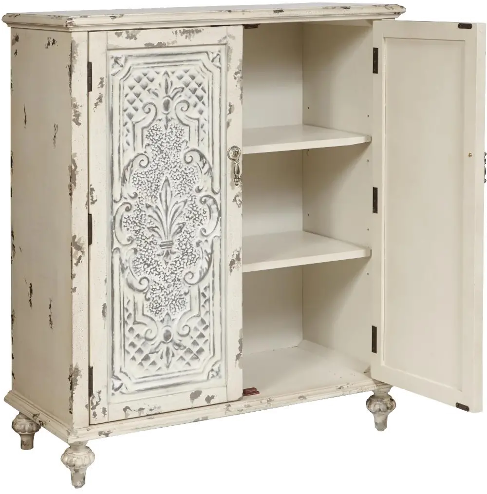 Modern Eclectic Traditional Antique Cream Tin Panel Accent Chest-1
