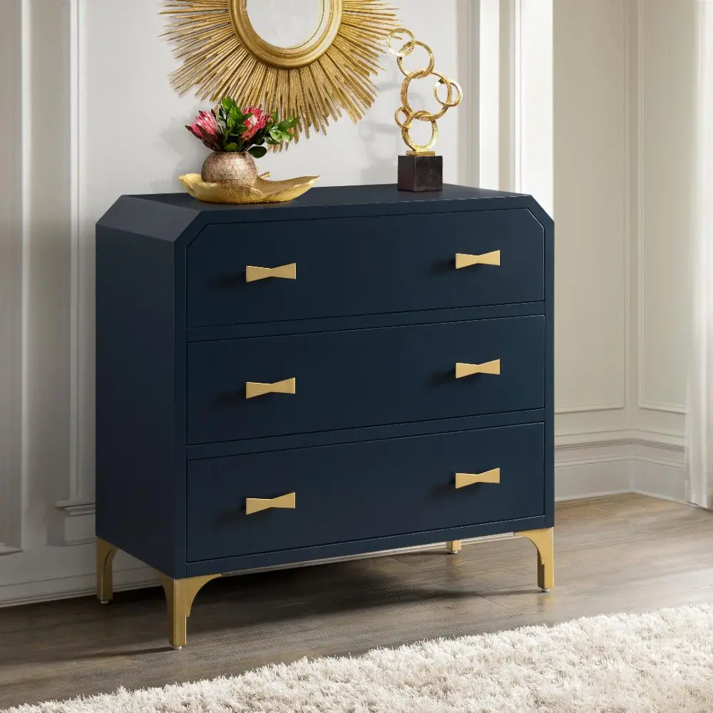Modern Eclectic Contemporary Blue Accent Cabinet with Gold Legs-1