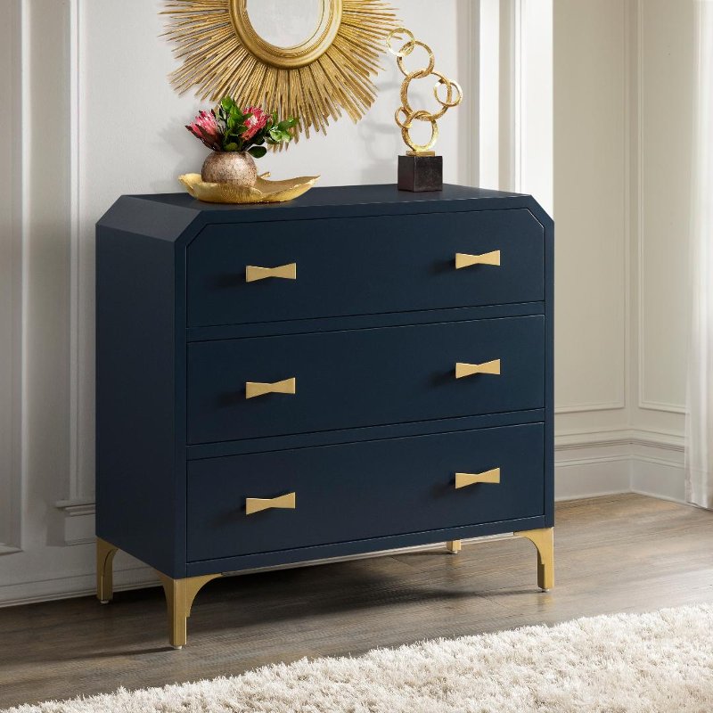 Modern Eclectic Contemporary Blue, Navy Blue And Grey Dresser With Gold Hardware
