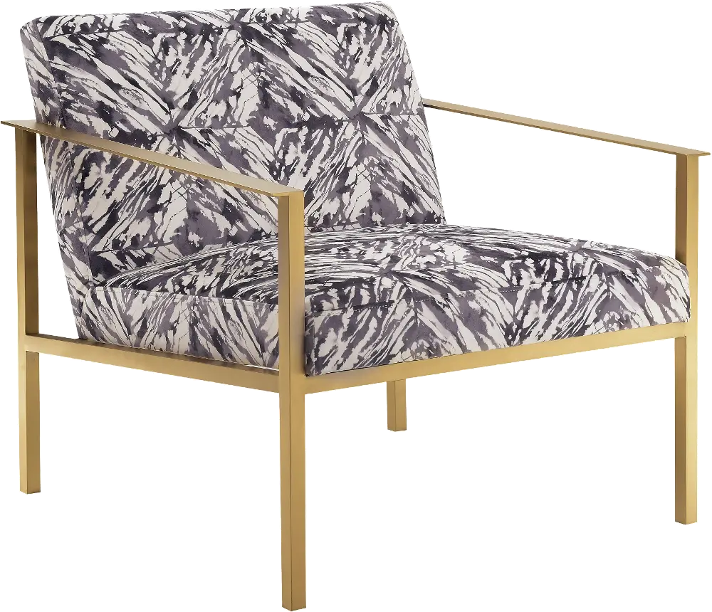 Dark Gray and White Marble Accent Chair with Gold Frame - Modern Eclectic-1
