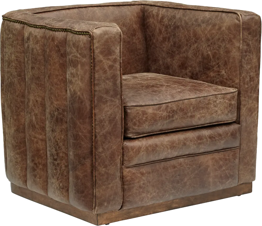 Modern Eclectic Mocha Brown Leather Tufted Channeled Accent Chair-1