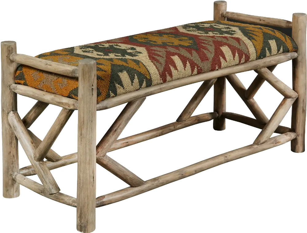 Multi Color Upholstered Southwest Reclaimed Wood Bench - Modern Eclectic-1