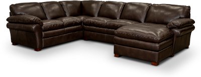 Brown Leather 3 Piece Sectional With, Leather Chaise Sofa Sectional