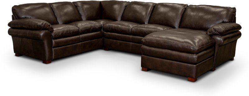 Brown Leather 3 Piece Sectional With, Leather Sectional Sofa With Ottoman