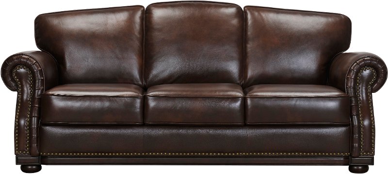 Traditional Brown Leather Sofa, Studded Leather Sofa Set