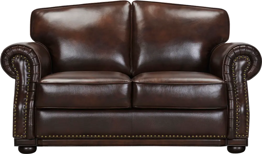 Traditional Tobacco Brown Leather Loveseat - Durham-1