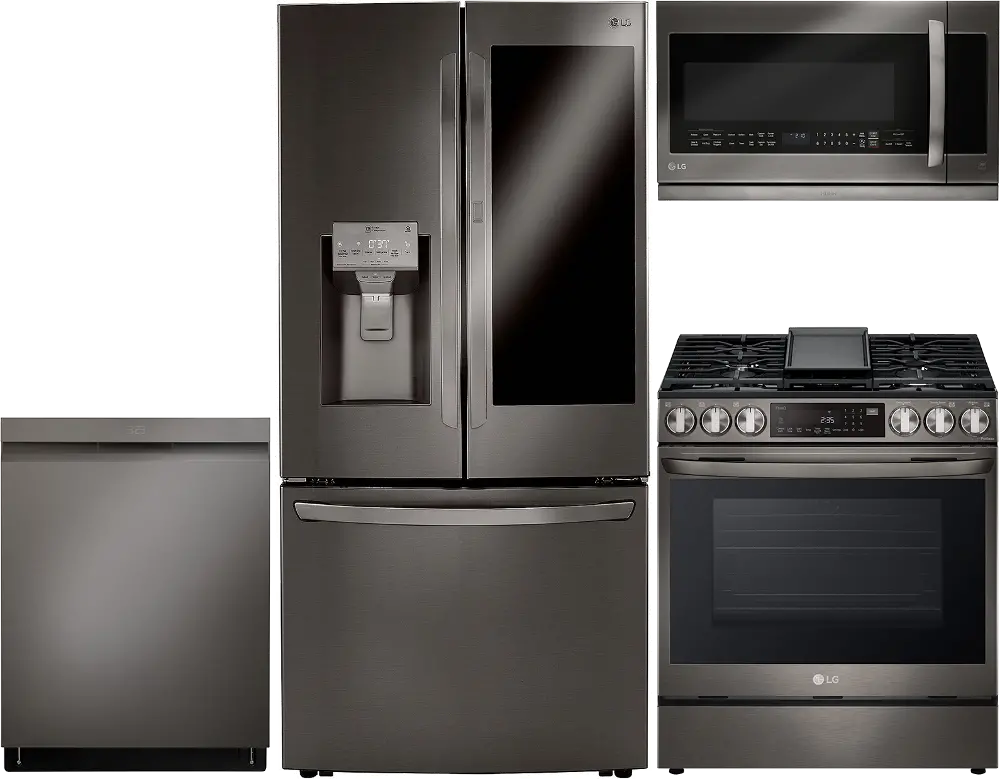 KIT LG 4 Piece Gas Kitchen Appliance Package with 23.5 cu. ft. Smart Refrigerator - Black Stainless Steel-1