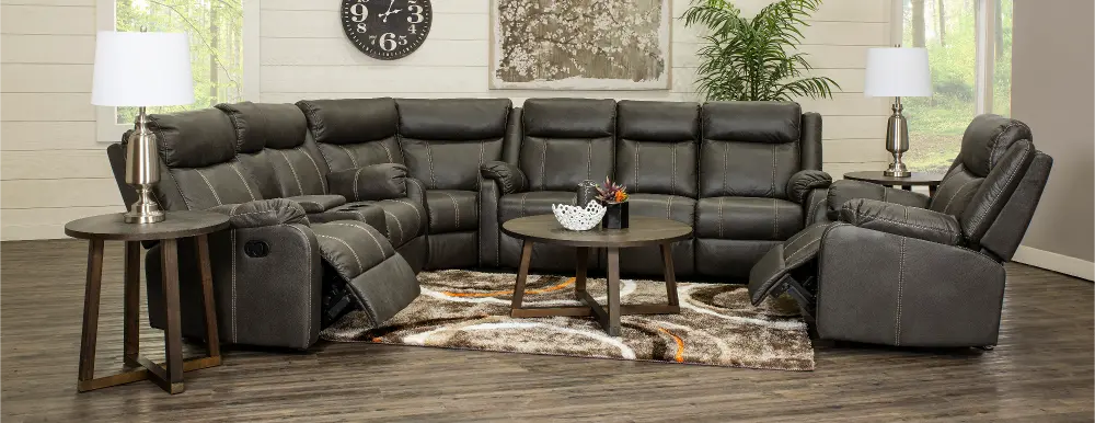 Domino Gray 6 Piece Reclining Sectional-1