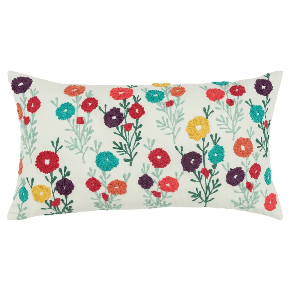 Multi Color Floral Rectangle Throw Pillow-1