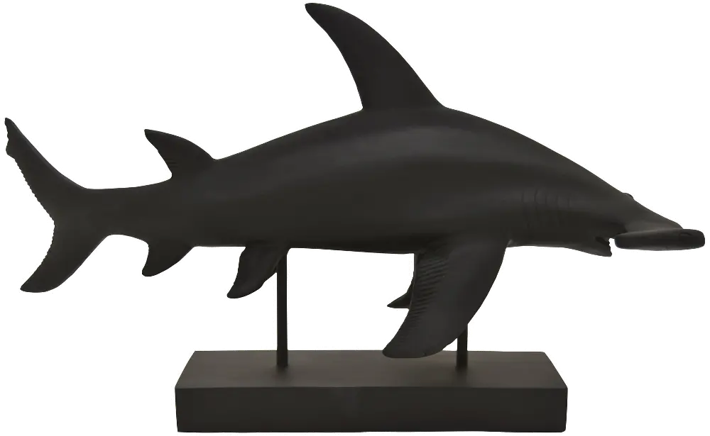 Matte Black Hammerhead Shark Sculpture on Base-1
