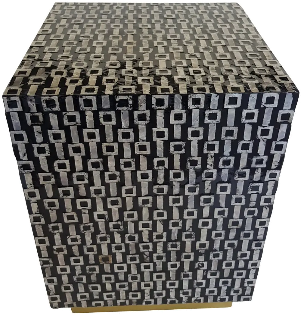 Black and Light Gray Wood Stool with Capiz and Gold Base-1