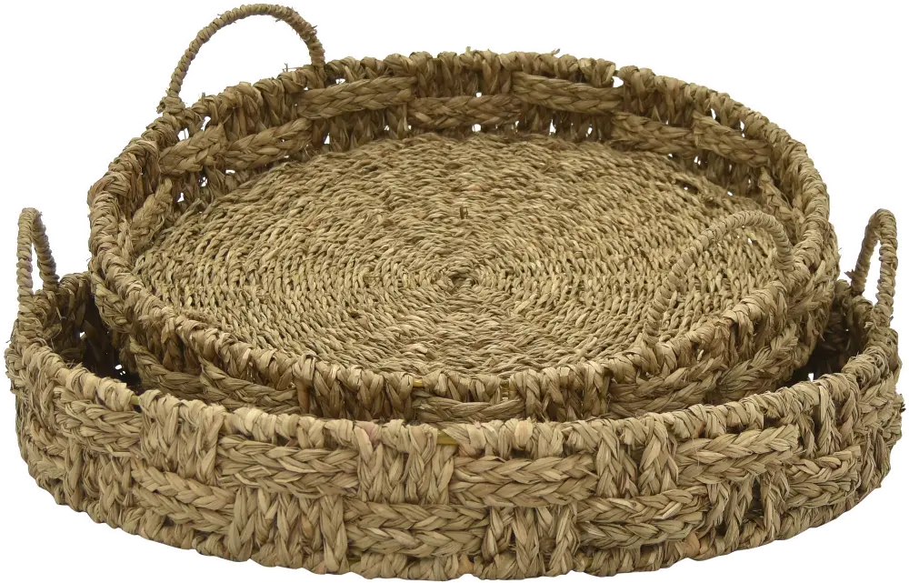 15 Inch Round Sea Grass Tray with Handles-1