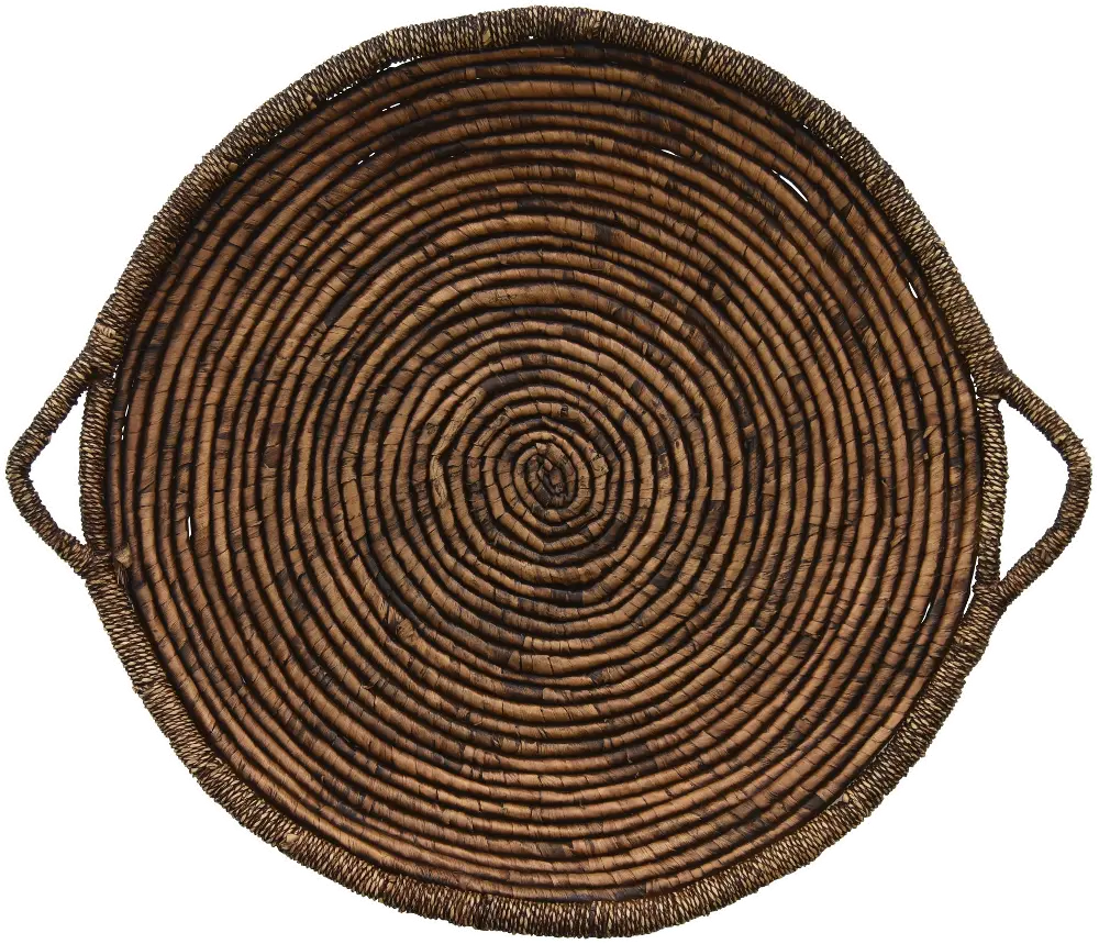 31 Inch Round Brown Water Hyacinth Tray with Handles-1