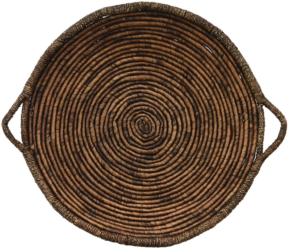 31  Round Brown Water Hyacinth Tray with Handles-1