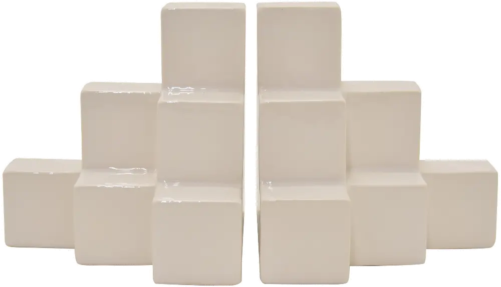 Cream Ceramic Geometric Bookend Pair-1