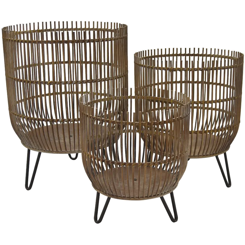 22 Inch Brown Wood and Metal Storage Basket-1