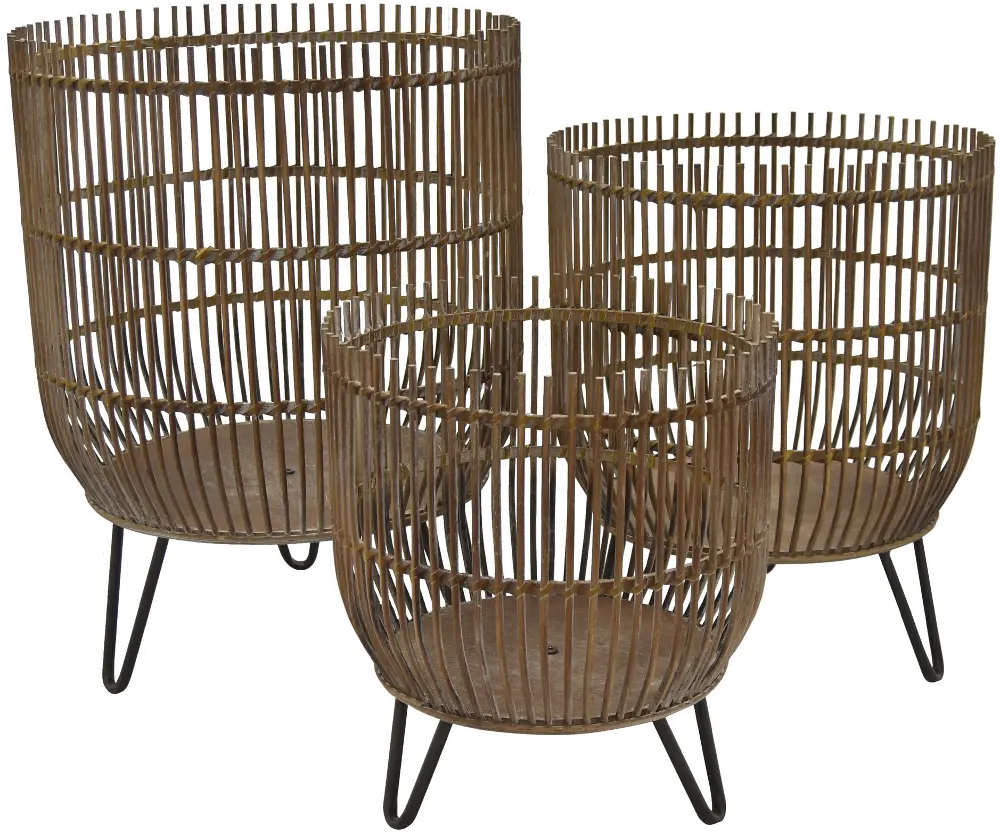 14 Inch Brown Wood and Metal Storage Basket-1