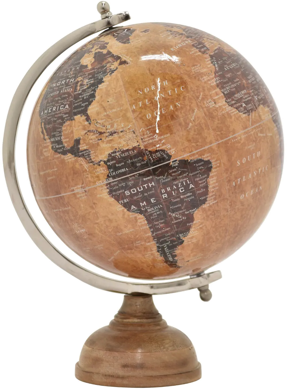 12 Inch Tan and Brown World Globe with Wood Base-1