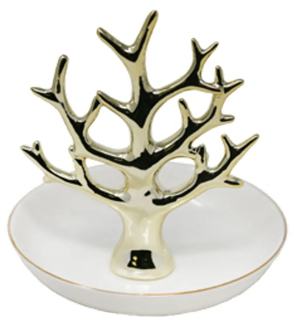 6 Inch White Gold Ceramic Tree Ring Holder-1