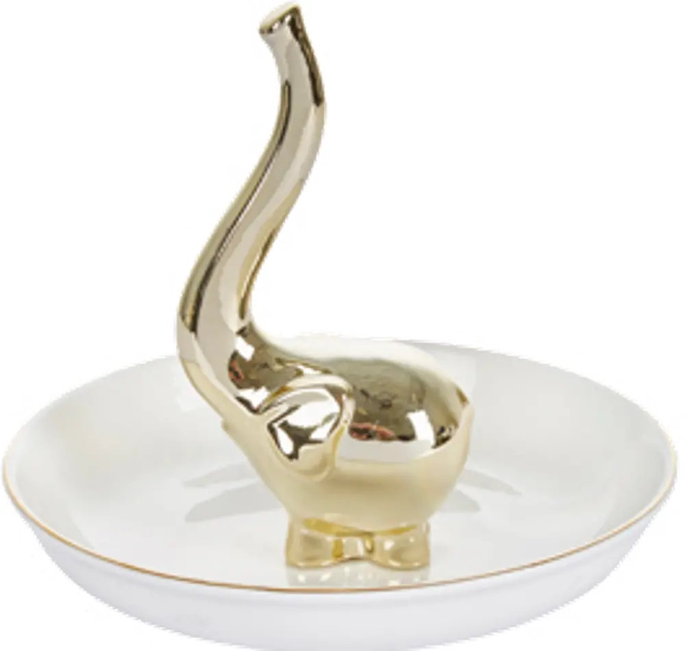 White Gold Ceramic Elephant Ring Holder-1