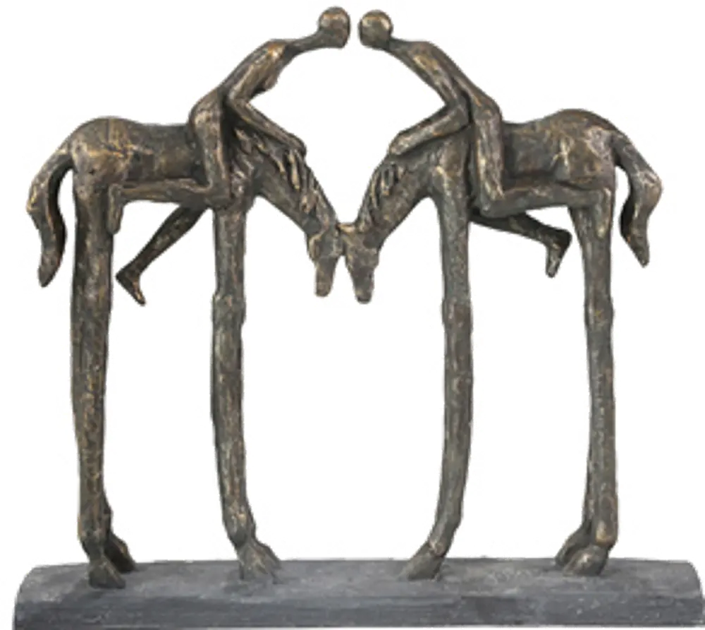 13 Inch Bronze Kissing Couple on Horseback Polyresin Sculpture-1