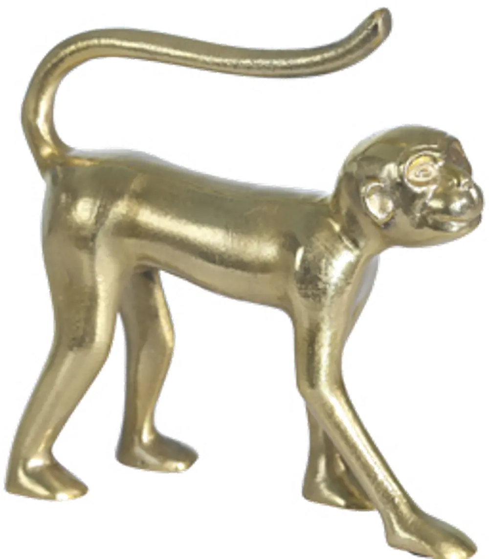 10 Inch Gold Aluminum Walking Monkey Sculpture-1